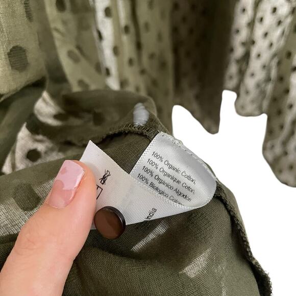 Emerson Fry India Collection Frances 3 Swiss Dot Organic Midi Dress Moss Size M - Picture 9 of 10